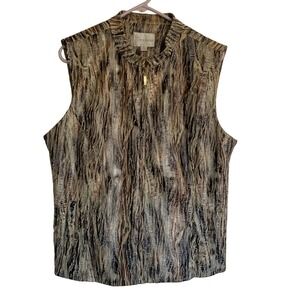 Erin London Womens Brown Multi Patterned Full Zip Up Vest Size L Earth Tones